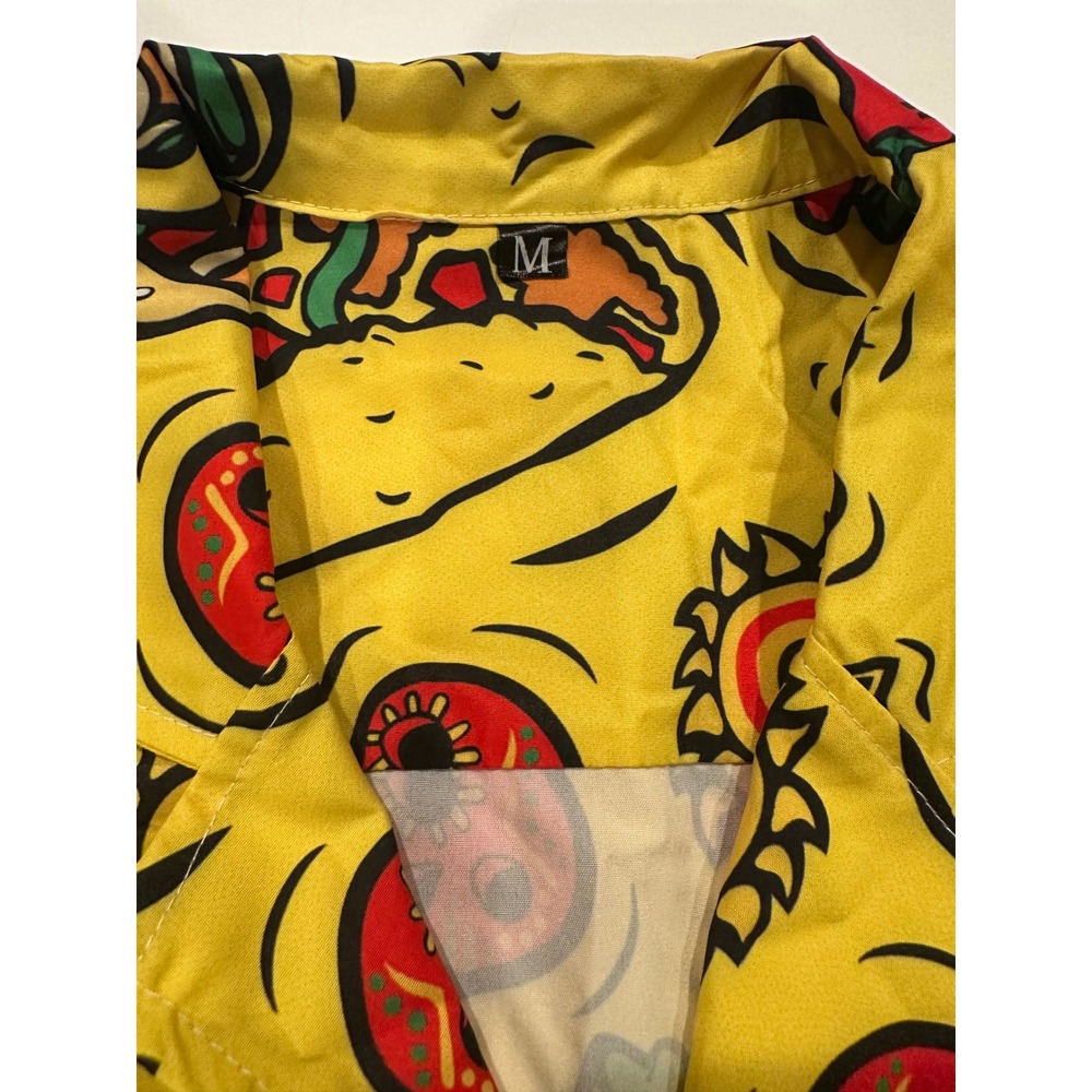 Mexican Food Print Top/Short Set Men's Size Medium Yellow EUC - Picture 6 of 11